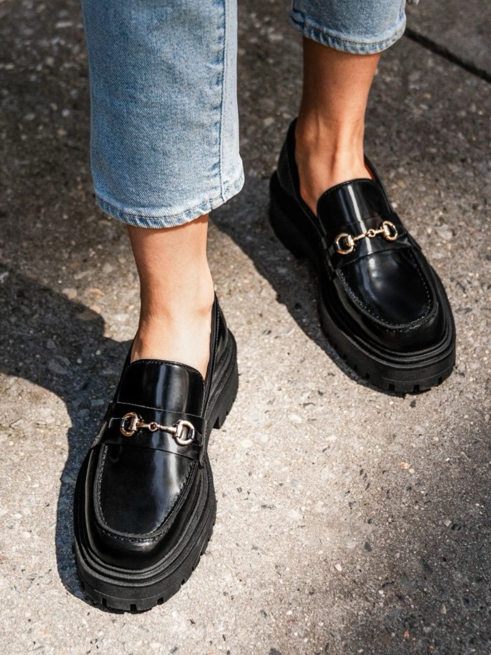 NWT Thursday Boot Company Black Penny Platform Loafers with Gold Hardware